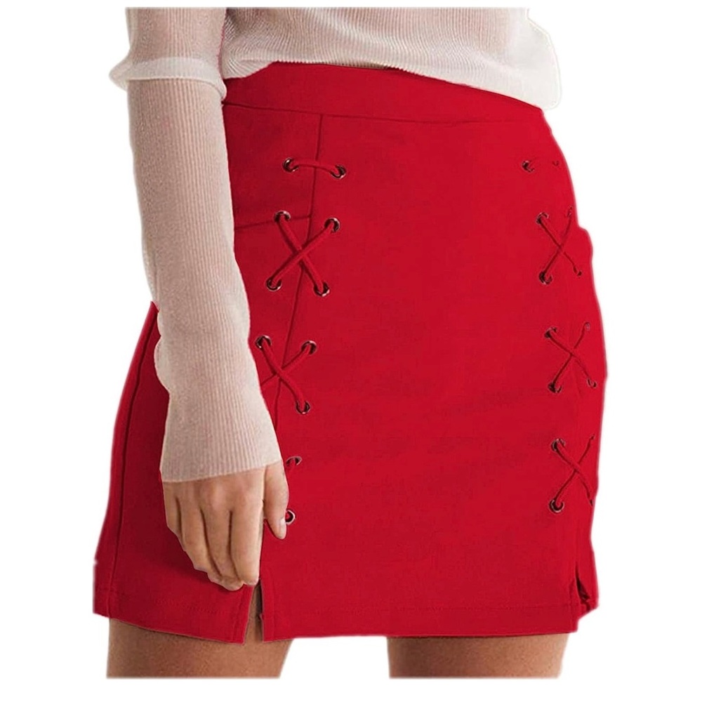 Red Faux Suede Skirt